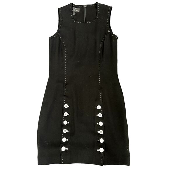 Vtg Magaschoni Tracy Reese Pearl Button Dress 4 90s Coquette LBD Designer - Picture 3 of 9